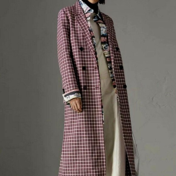 Burberry Burgundy Double Faced Cotton Twill Tailored Coat - Picture 1 of 11